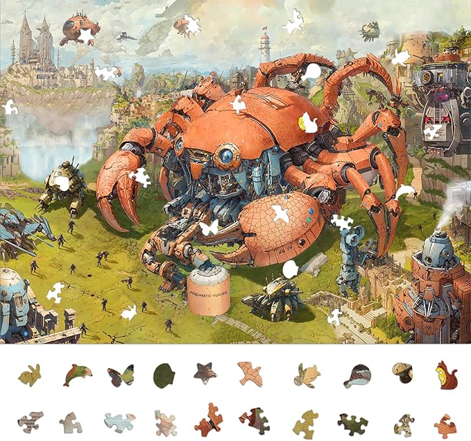 Jigsaw Puzzles for Adults 1000 Pieces: Steampunk Art Puzzle, Brain Challenging Unique Shaped Puzzle for Game Night, Family, Friends, Size 26.6 x 19.2