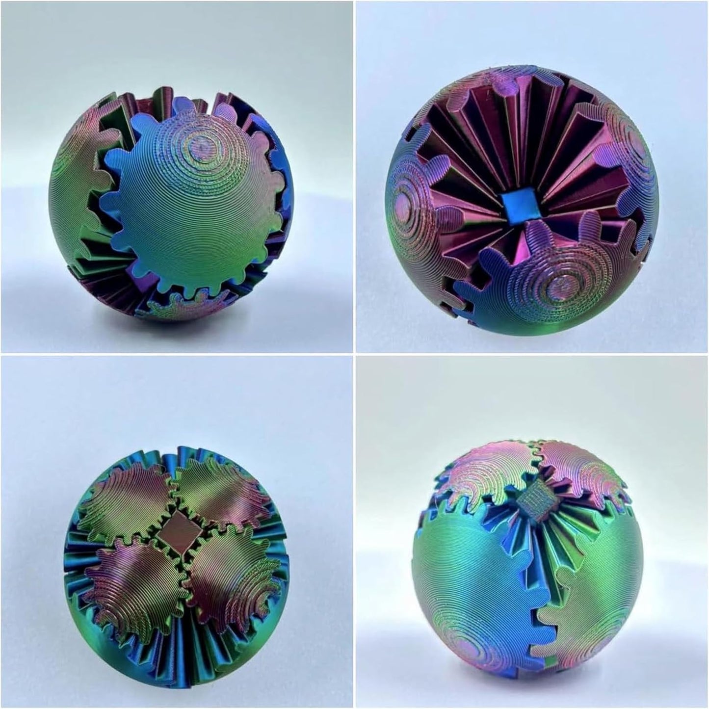 Gear Ball for ADHD 3D Printed Gear Ball Spin Ball Fidget Toy - Gearsphere Gear Ball for Stress and Anxiety Relaxing Fidget Ball - Ideal for Sensory Needs and Autism (Rainbow Color)