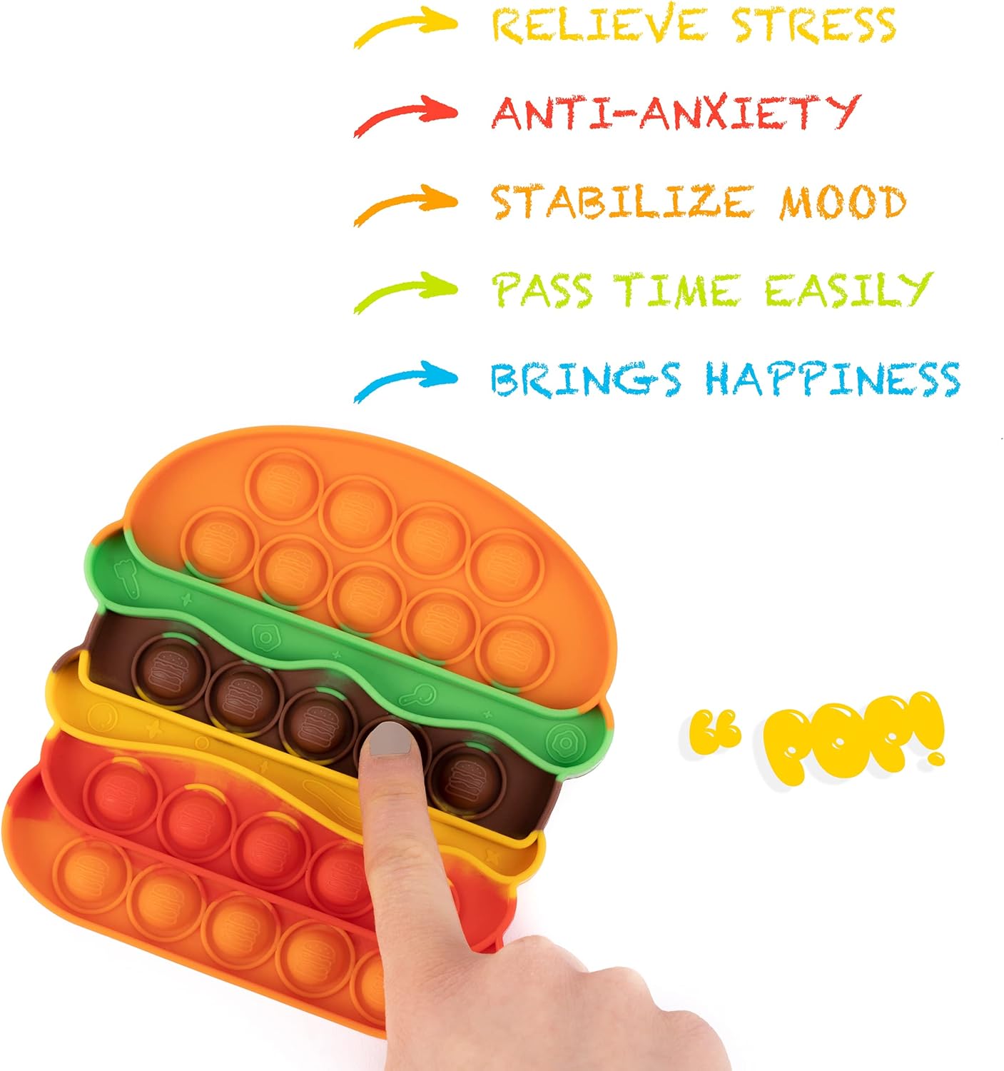 Pop Its Fidget Toys Pack 4 - Stress Relief Food Pop Its Poppers Fidget Poppet Toy - Autism Learning French Fry Pizza Hamburger Popits Push Pop Bubble Popping Sensory Toy for Kids