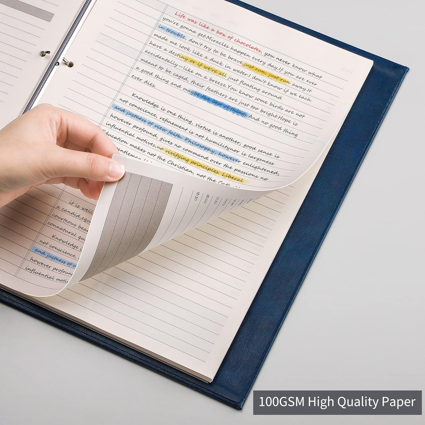 EMSHOI Undated Daily Planner 8.5" X 11", A4 to Do List Notepad, 240 Pages Ring Binder Planner Hardcover Leather Notebook for Work Business Meeting, with Yearly Schedule, Habit Tracker, Blue