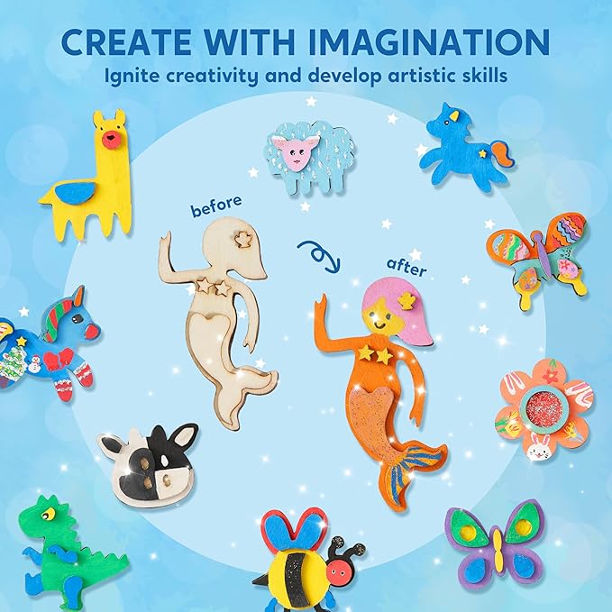 JOYIN 12 Wooden Magnet Creativity Arts & Crafts Painting Kit for Kids, Decorate Your Own Painting Gift for Easter Basket Stuffers, Birthday Parties and Family Crafts, Party Favors for Boys Girls