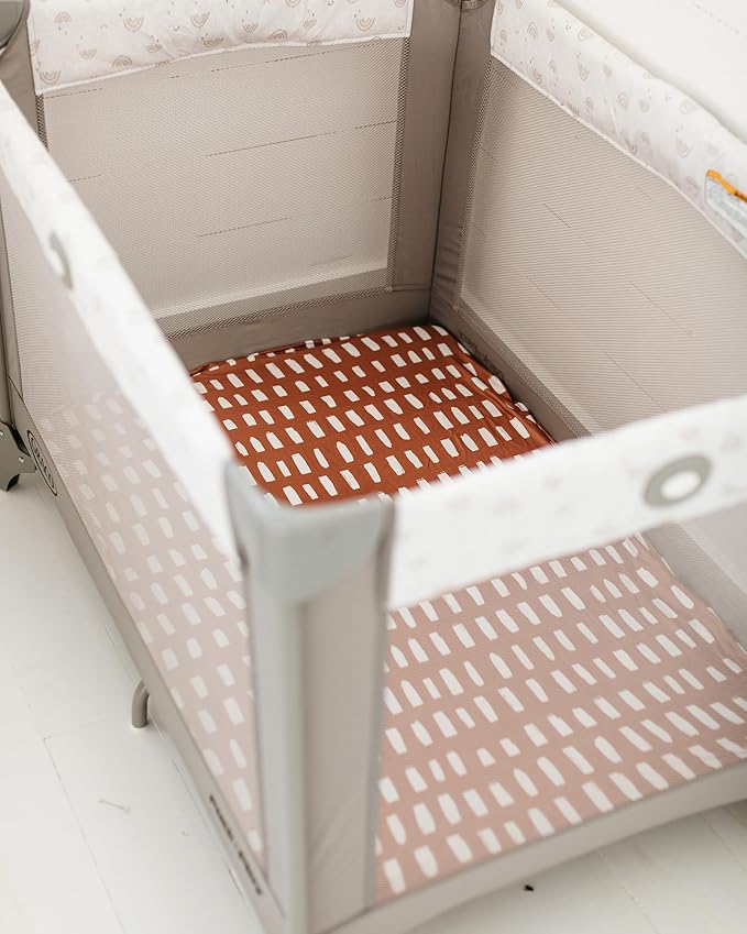 Pack and Play Sheets Fitted, Mini Crib Sheets for Graco Pack N Play Playard (38x26), Ultra Soft Organic Cotton Blend, Safe & Snug Playpen Mattress Sheet for Baby Boys & Girls, Safari Adventure, 2-Pack