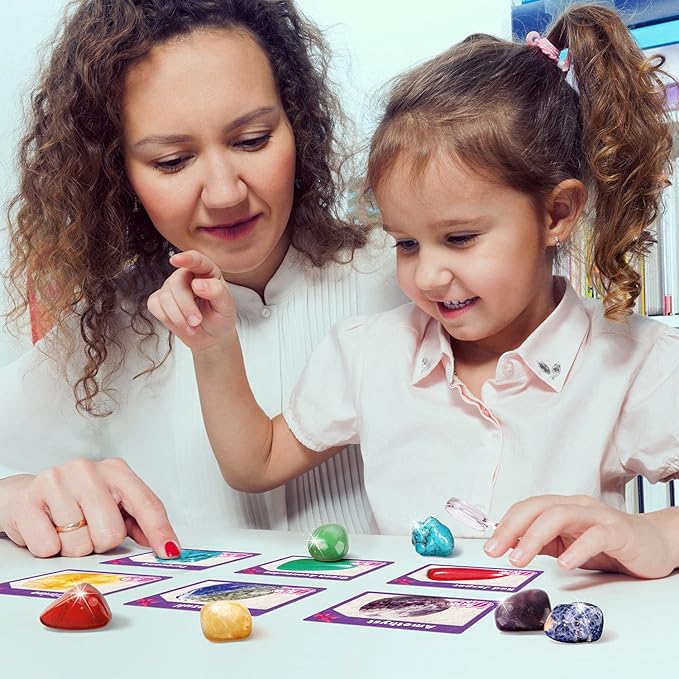 6PCS Gemstone Dig Kit for Kids – Dig Up Amethyst, Lapis Lazuli, Citrine, Red Jasper, Aventurine & Turquoise – DIY Jewelry Making STEM Science Kit Gift for Girls and Boys Ages 6+