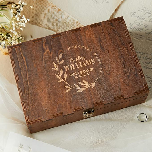 AW BRIDAL Personalized Wedding Keepsake Box with Lid, Wood Memory Storage box, Bridal Shower Gifts Anniversary Engagement Wedding Gifts for Couples Newlyweds//DK2201CPP62//