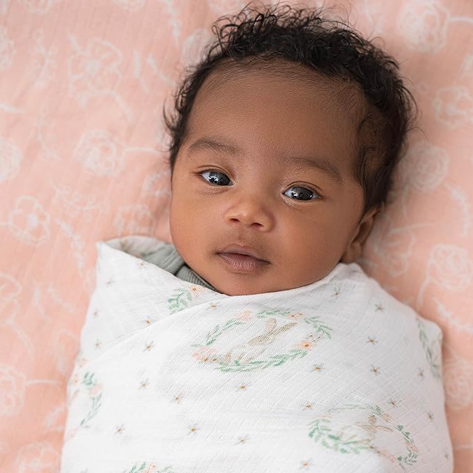 aden + anais Essentials Muslin Swaddle Blankets for Baby Girls and Boys, Newborn Receiving Blanket for Swaddling, 100% Cotton Baby Swaddle Wrap, 4 Pack, Blushing Bunnies