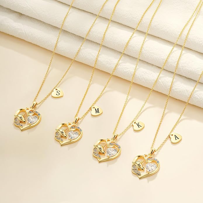C-leen Unicorn Gifts for Girls Kids - Colorful CZ Heart Initial Necklaces Unicorn Necklace for Girls Jewelry Christmas Birthday Gifts for Little Girl