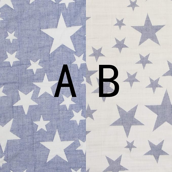 NTBAY 3 Layer Oversized Muslin Cotton Toddler Blanket, 45x60 Inches Jacquard Reversible Nursery Bed Blanket, Super Soft and Thermal Crib Blanket for All Seasons, Baby Gift, 45"x60", Blue/White Star