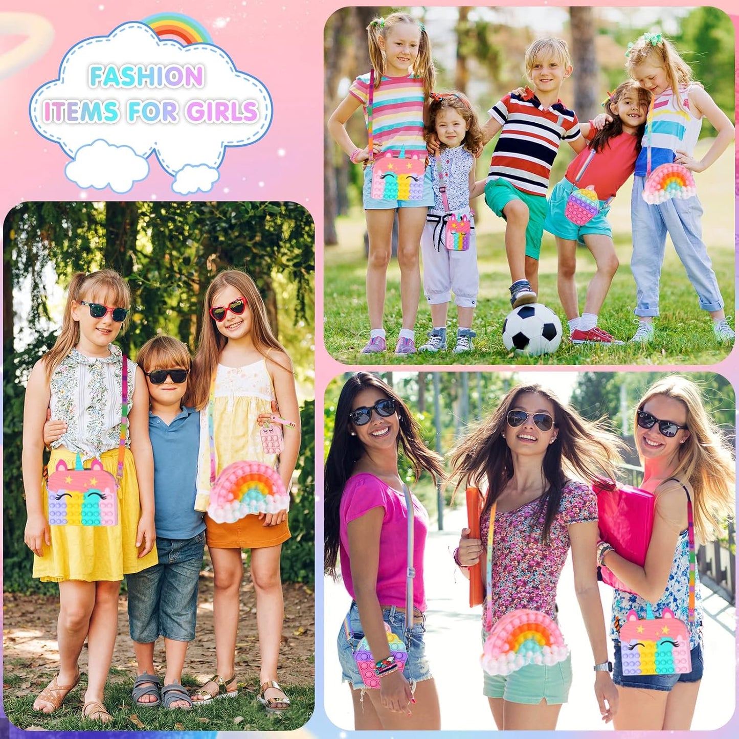 Aucma 2 Pack Purse for Girls Toys Wallet Pink Unicorn Butterfly Crossbody Handbag Messenger Cute Bag Kid Birthday Valentines Gift