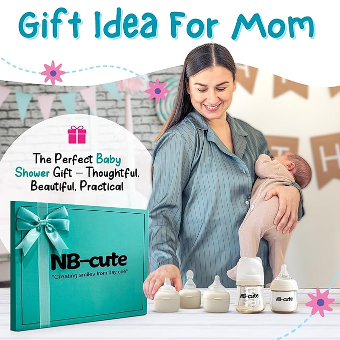 Glass Baby Bottles Anti Colic Set 2 Pack 3oz and 6oz BPA Free Heat Resistant Borosilicate Glass with 3 Silicone Nipples Wide Neck Gift Box Baby Shower Easy to Sterilize for Newborn Infant 0-9 Months