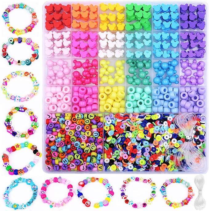 2480pcs Mouse Head Polymer Clay Beads Charms for Bracelets Making Kit Cute Fun Charms Beads Friendship Bracelet Making DIY Arts Crafts Birthday Gifts Toys for Kids Girls