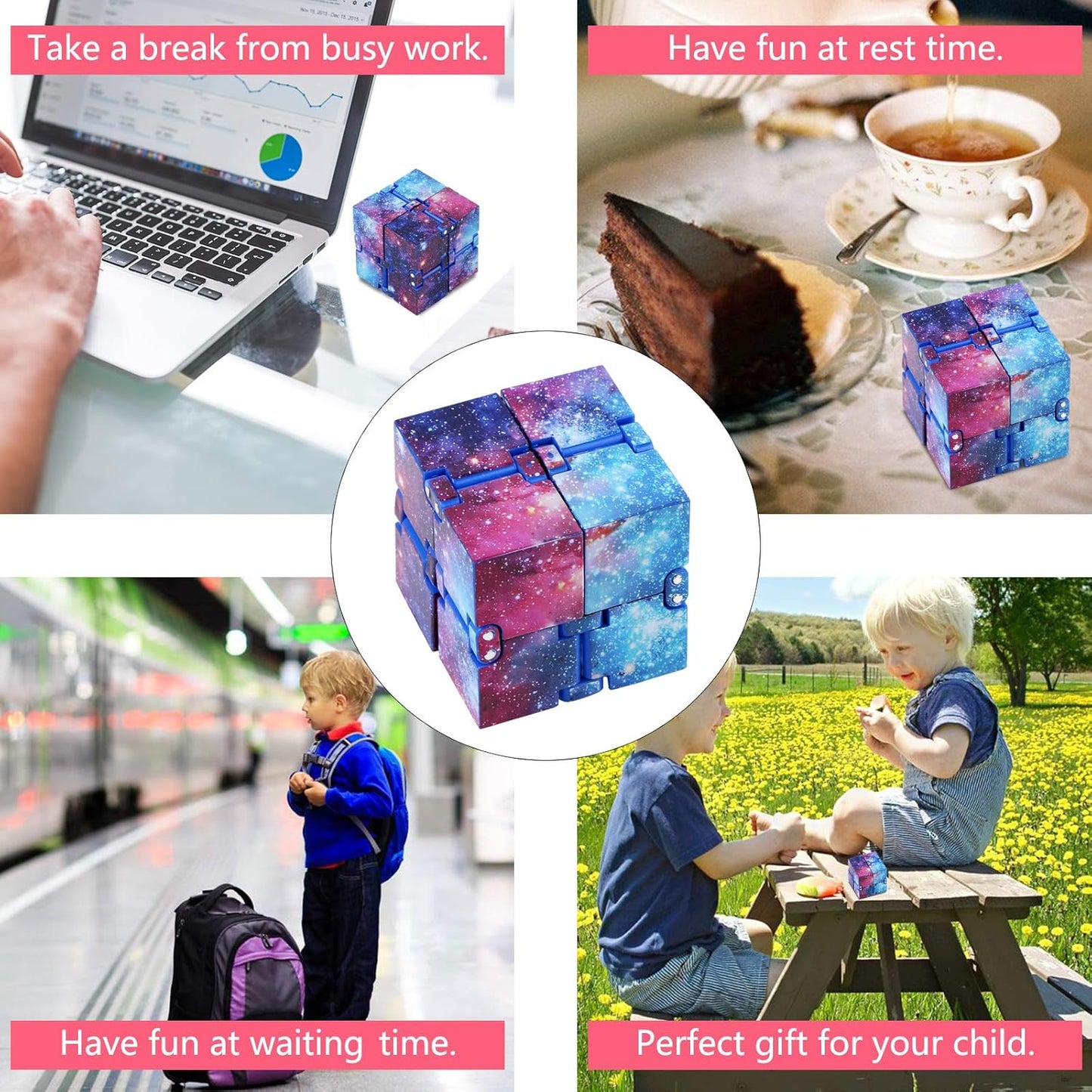 Infinity Toy Cube for Kids and Adults, Stress and Anxiety Relief Cool Hand Mini Kill Time Toys Infinite Toy Cube for Add, ADHD (Galaxy Space)