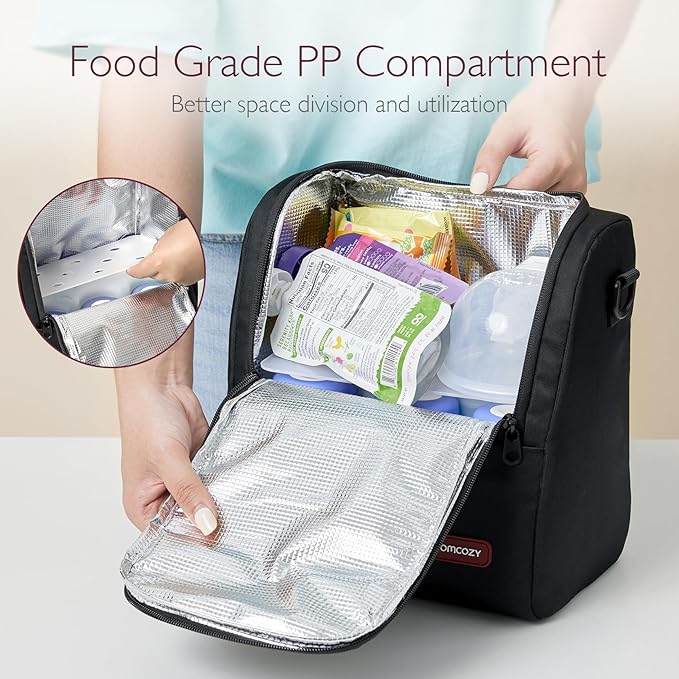 Momcozy Breastmilk Cooler Bag with Strap, Insulated Baby Bottle Bag, Fits 6 Baby Bottles up to 9Oz＆10H Long-term Cooling, XPE Insulation Layer, Food Grade PP Compartment for Nursing Mom Daycare