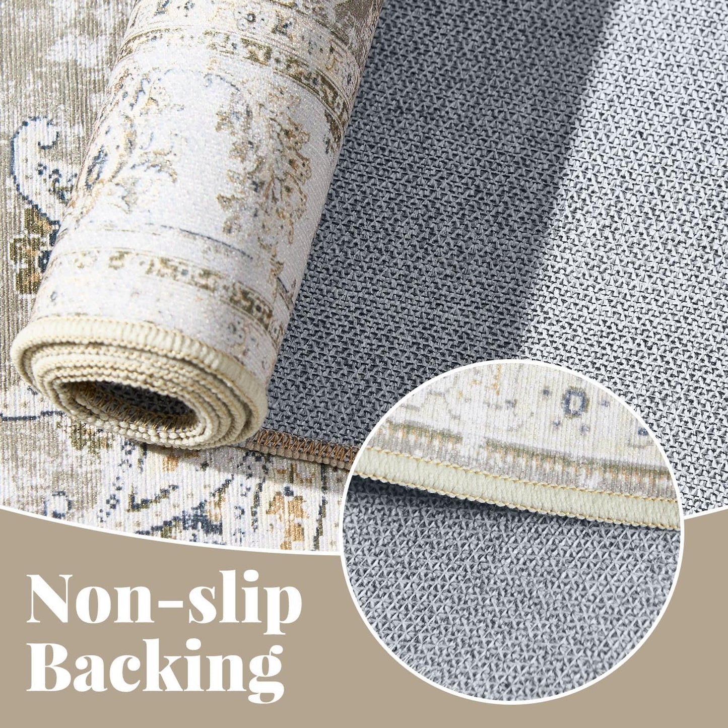 jinchan Hallway Runner Rug 3x8 Machine Washable Runner Rug Taupe Vintage Floral Design Non-Slip Low Pile Ultra-Thin for Kitchen Laundry Room Bedroom Farmhouse (3‘x8',Taupe)