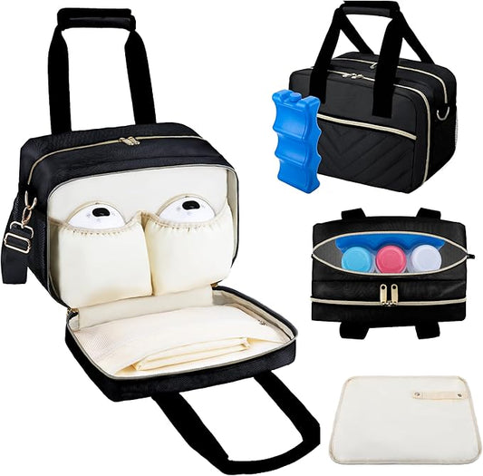 Breastmilk Cooler Bag with Ice Pack, Wearable Breast Pump Storage Bag, Insulated Bottle Travel Bag Compatible with Momcozy/Elvie/Willow, Fits Baby Bottles up to 9 Ounce with Shoulder Strap Black Mini