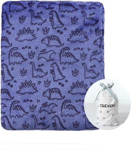 CREVENT 30"X40" Lightweight Fuzzy Fluffy Warm Plush Baby Blanket for Boys Infant Toddler Newborn Crib Cot Stroller - Blue Dinosaur