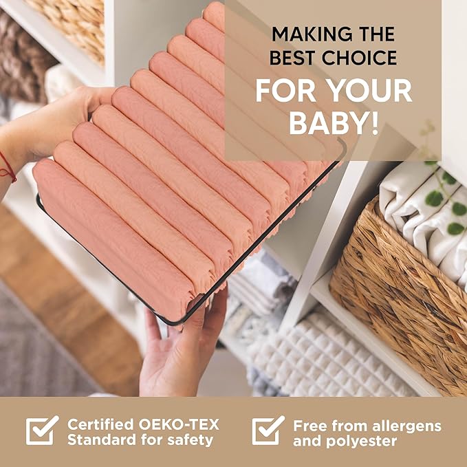 Bassinet Fitted Sheets - Compatible with 4moms MamaRoo Sleep Bassinet | 100% Organic Muslin Cotton - Light Pink + Dark Pink | 30x18 (2 Pack)