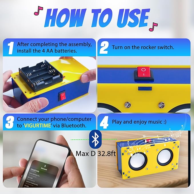 ‌DIY Bluetooth Speaker Kit Build-Your-Own Bluetooth Speaker Kit - Solder-Free STEM Project with Bass Boost, Fun Electronics Learning DIY Gift for Teen Girls and Boys & Adults