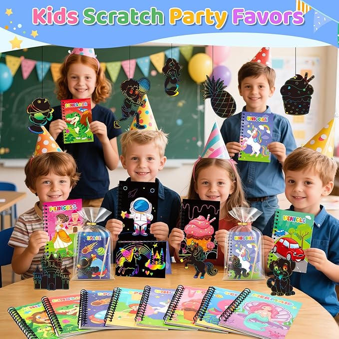 12 Pack Scratch Art Party Favors for Kids - Rainbow Scratch Paper Notebook with Scratch Off Cards Easter Basket Stuffers Birthday Goodie Bags Stuffers with - Return Gifts DIY Classroom Prizes