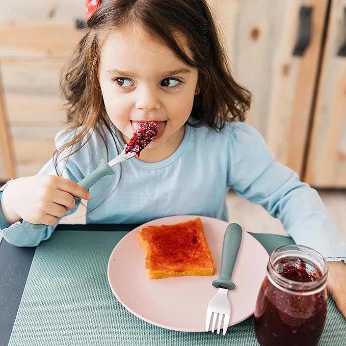 Pimoys 6 Pieces Toddler Utensils, Kids Silverware Set with Plastic Handle Stainless Steel Children Forks and Spoons, Dishwasher Safe