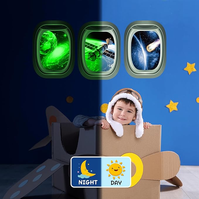 Glow in The Dark 3D Space Wall Decals, Set of 3 Galaxy Window Stickers for Wall, Space Themed Room Decor for Kids Boys (Green)