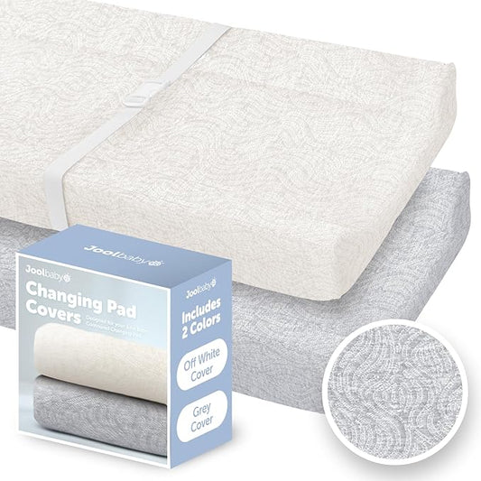 Jool Baby Changing Pad Covers (2 Pack) Soft & Comfortable, Fits Most Standard Diaper Changing Pads (Off-White & Gray-Wave)