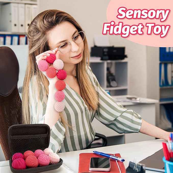 Fidget Magnetic Balls Toy - 8 PCS Red Texture Tactile Sensory Gift for Teens ADHD Autism Anxiety, Silent Stress Relief Massage Roller Item Desk Toy for Home Office Calm Down with Case