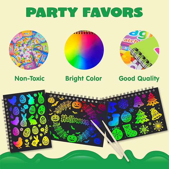 JOYIN 24 Pack Scratch Rainbow Art Notebook, Party Favors for Kids, Art Crafts Kit, Goodie Bags Stuffers for Girls Boys, Return Gifts for Birthday, Classroom Prizes, Bulk Gifts for Valentines Easter