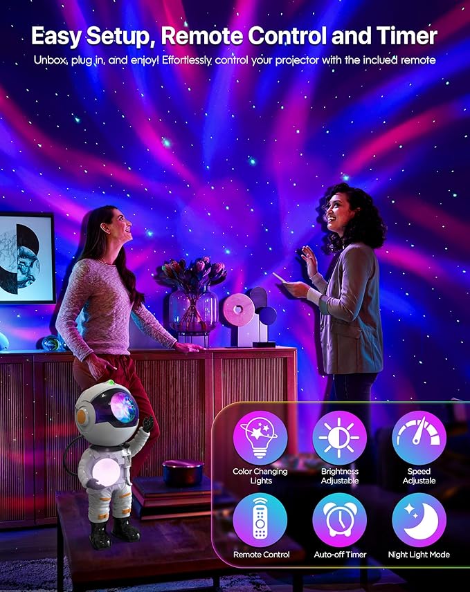 Rossetta Astronaut Galaxy Projector, Star Projector for Bedroom, LED Night Light for Kids Room with Timer and Remote, Room Decor Aesthetic, Home Decor, Gifts for Adults, Teens, Christmas, Birthday
