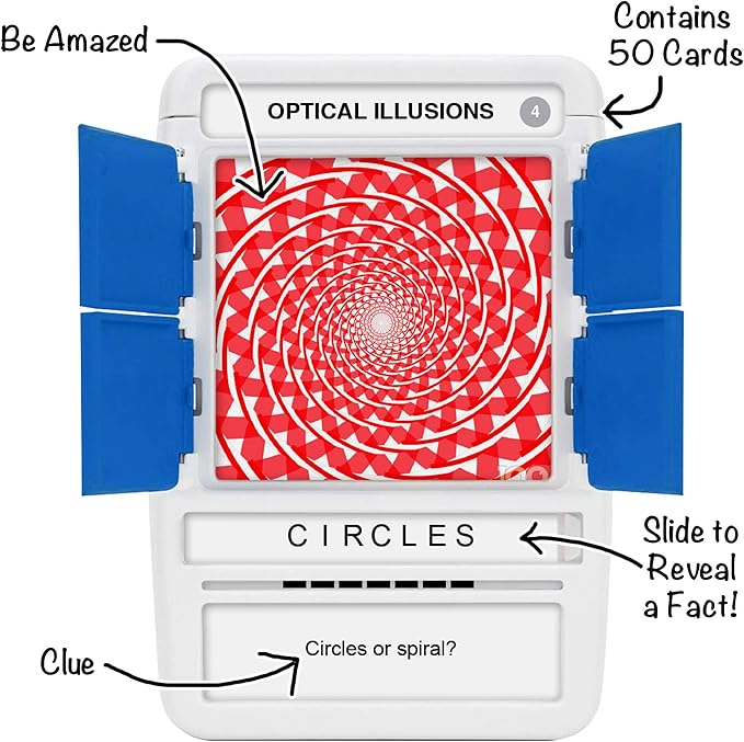 100 PICS Optical Illusions - Perfect Stocking Stuffer for Teens and Kids |100 Mind-Blowing Illusions | Contains 50 Cards in a Slide Reveal case | Ideal Gift for Travel