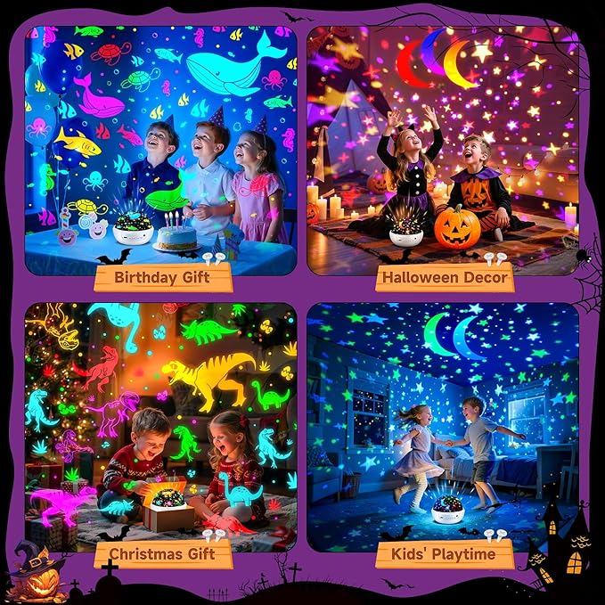 COOLNIGHT Christmas Room Decor, 93 Lighting+3 Films Christmas Projector Christmas Stuff, Remote+Dimmable+360° Slient Nightlight for Baby Nursery, Christmas Room Decorations, Moon Projector (White)