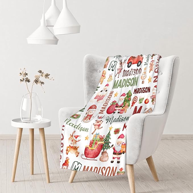 Personalized Baby Blanket for Girls Boys Kids Christmas Custom Baby Blanket with Name Throw Birthday Gift for Toddlers Infants Shower Newborns Nursery Stroller Crib Bed Decor