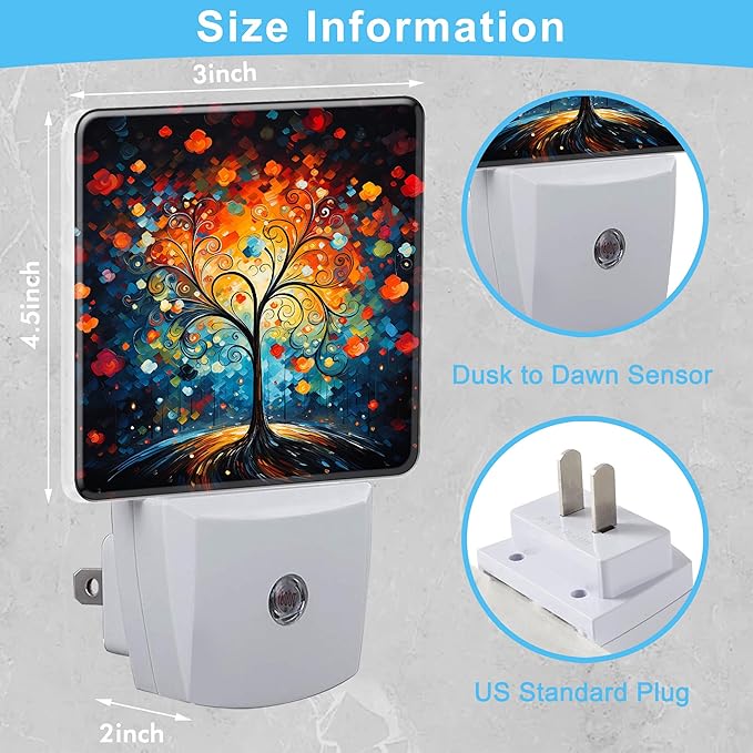 Multicoloured Tree Plug in Night Light with Auto Dusk to Dawn Sensor,Warm Night Lights for Boys Girls Bedroom Bathroom Hallway Kids Room Gifts