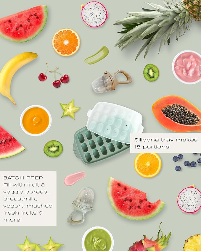 Hippypotamus Baby Food Feeder & Freezer Tray - Silicone Fruit Feeder - Pacifier Teething Toys - 2 Extra Pouches - Set of 2