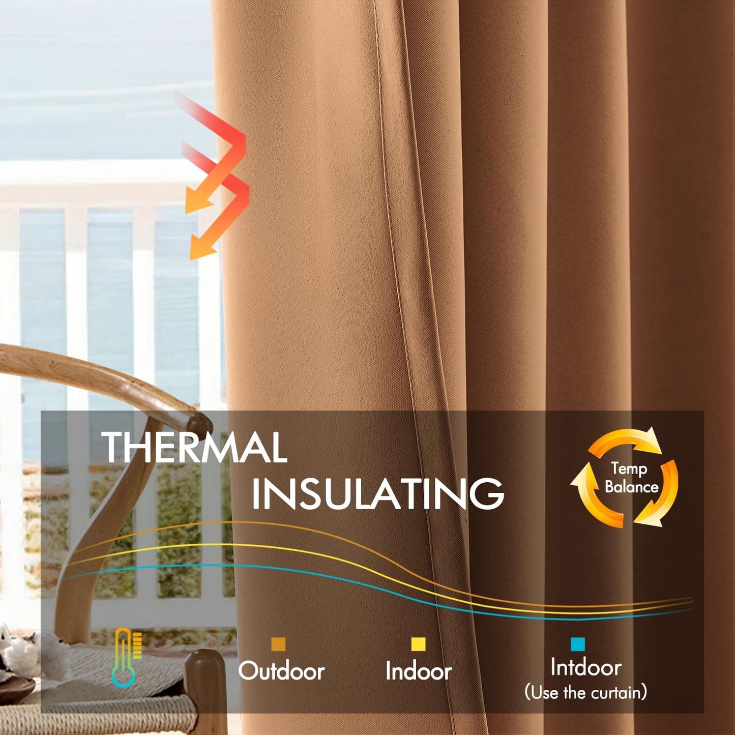 ANRODUO Back Tab Blackout Curtains for Bedroom Living Room, Rod Pocket Pinch Pleated Thermal Insulated Room Darkening Curtains 84 Inches Long 2 Panels, Brown, 42 x 84 Inch