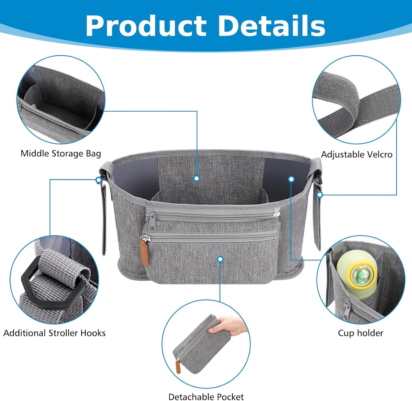 Accmor Universal Stroller Organizer with Detachable Phone Bag, Stroller Bag Caddy Organizer Stroller Accessories for Uppababy, Baby Jogger, Nuna, Doona, Britax Strollers