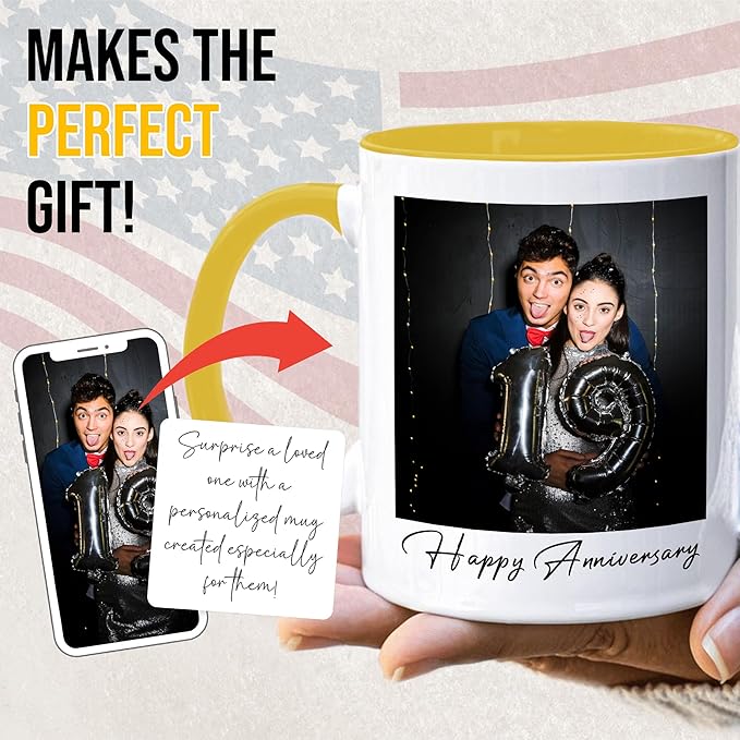 Custom Mug Upload Your Picture Personalized Coffee Mug with Photo Text Name Customized Cup Unique Ideas Gifts for Men Women Mom Dad Girlfriend Boyfriend Friend Family (Yellow, 11oz)