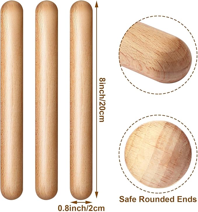Boao 20 Pcs 8 Inch Music Rhythm Sticks for Kids Bulk, Music Lummi Sticks with Carry Bag, Classical Wood Claves Musical Percussion Instrument Drumsticks Classroom School Perform Show Set