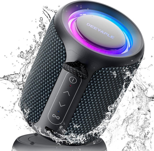 Bluetooth Speaker Wireless,IP67 Waterproof & Dustproof Portable Speaker with Lights,15W Loud Stereo Sound, 2500mAh Battery All Day Playtime, TWS Pairing, BT5.3, Home/Party/Outdoor/Beach (Blue Black)