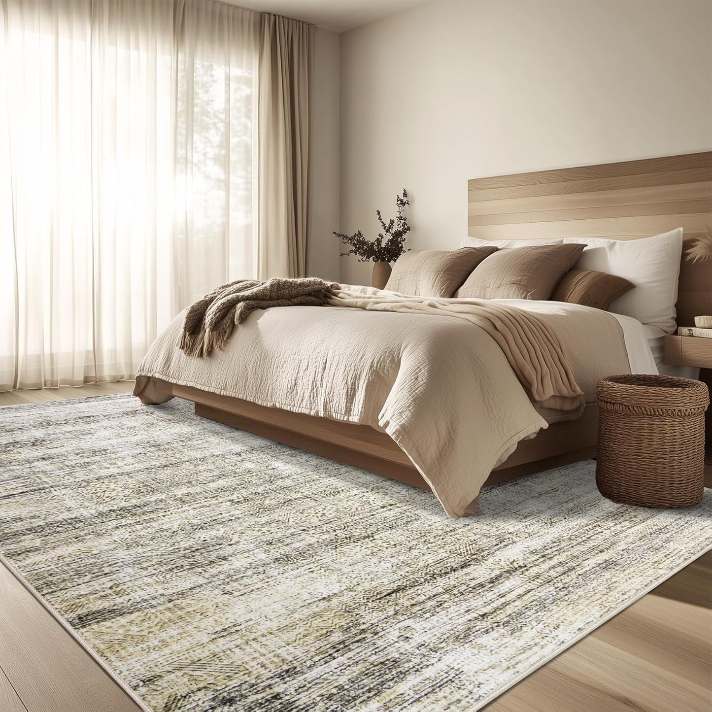 6x9 Area Rug Living Room Rugs - Washable Rug Large Modern Abstract Soft Thin Carpets Indoor Floor No Slip Vintage Carpet for Bedroom Under Dining Table Nursery Home Office Decor Nature