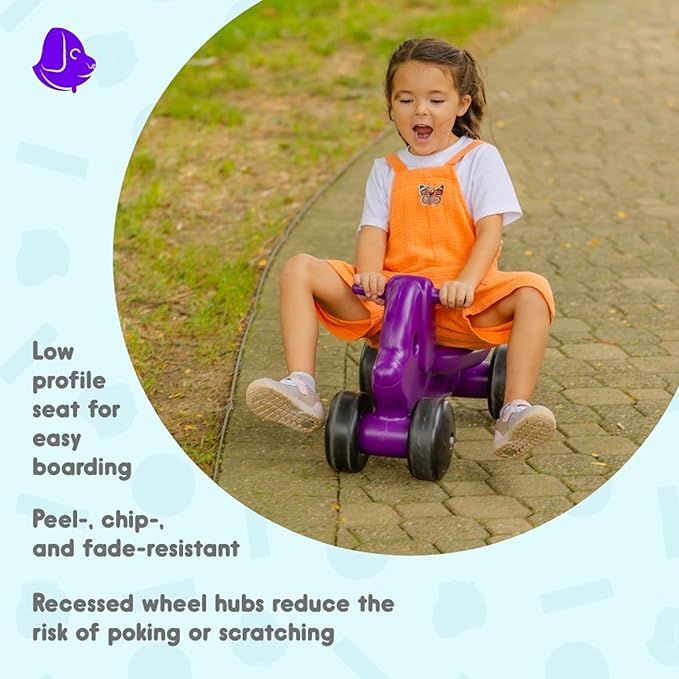 Careplay 2-in-1 Puppy Push & Ride-on Toy, Indoor & Outdoor Use, Low Profile Seat, Recommended for Children up to 50lbs, Durable Construction, Made in The USA (Purple)