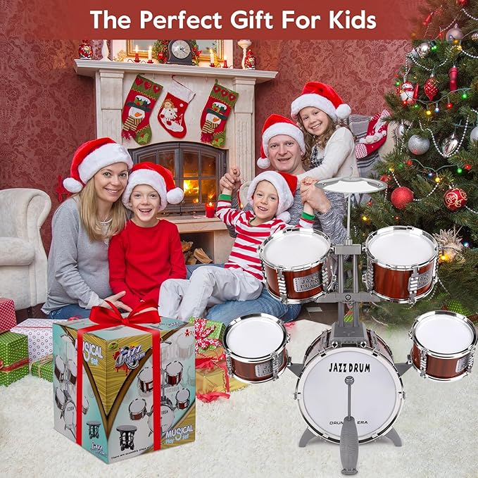 Toy Drum Set for Kids Ages 3-5 Toddler Jazz Drum Kit with 5 Drums Musical Instruments Toys for 3 4 5 Year Old Boys Girls Gifts