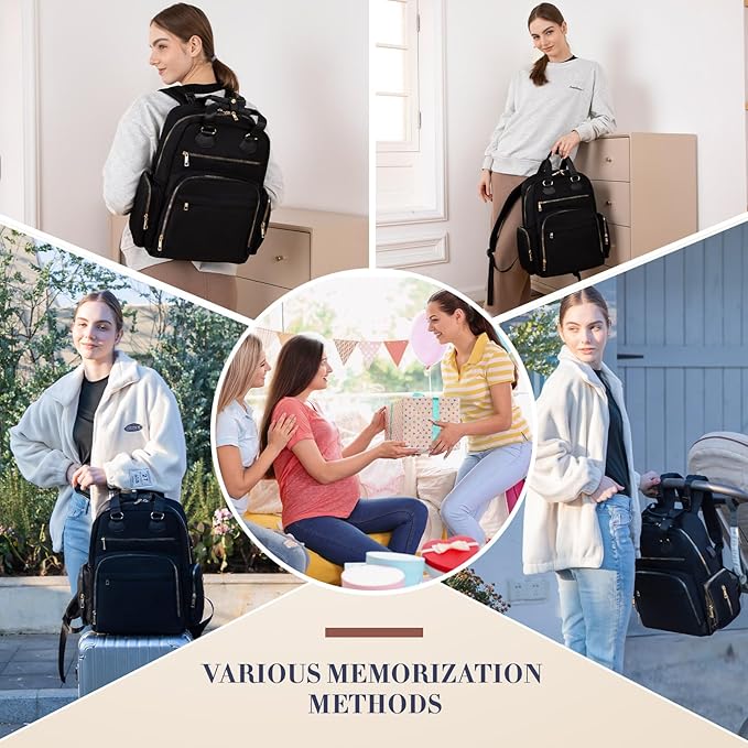 Diaper Bag Backpack, Baby Diaper Bag with 17 Pockets, Travel Baby Bag Backpack for Girl Boy, Large Diaper Bag with Changing Pad,USB Charging Port,Wet Dry Bag,Black