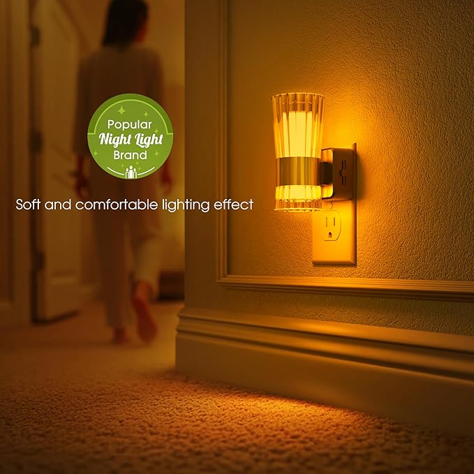 Night Light, Night Lights Plug into Wall, LED Amber NightLight with Dusk to Dawn Auto Light Sensor, Amber Light 0-100LM Adjustable Brightness, Wall Sconce Style Design for Bedroom Hallway, 2 Pack