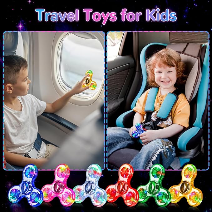 Fidget Spinner for Kids Adults, Light up Sensory Fidget Toys for Kids 4-8-12, Classroom Prizes LED Glow in The Dark Hand Spinner for ADHD Autism Boys Girls 3-5 Christmas Stocking Stuffers Gifts