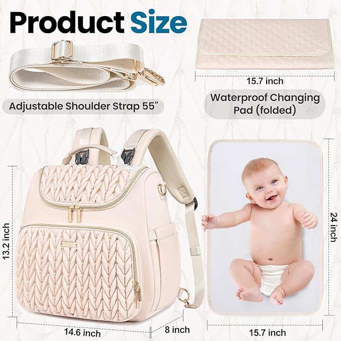 4 in 1 Convertible Diaper Bag Backpack,Waterproof Baby Diaper Bag with Changing Pad,Converts into Baby Tote Bag,Diaper Backpack,Stroller Bag and Crossbody Diaper Bag