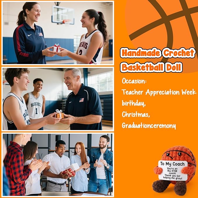 Basketball Coach Appreciation Gift - Thank You Gifts for Basketball Coach, Cool Handmade Crochet Basketball Present for Retirement Birthday Christmas - Thank You for Helping me Grow