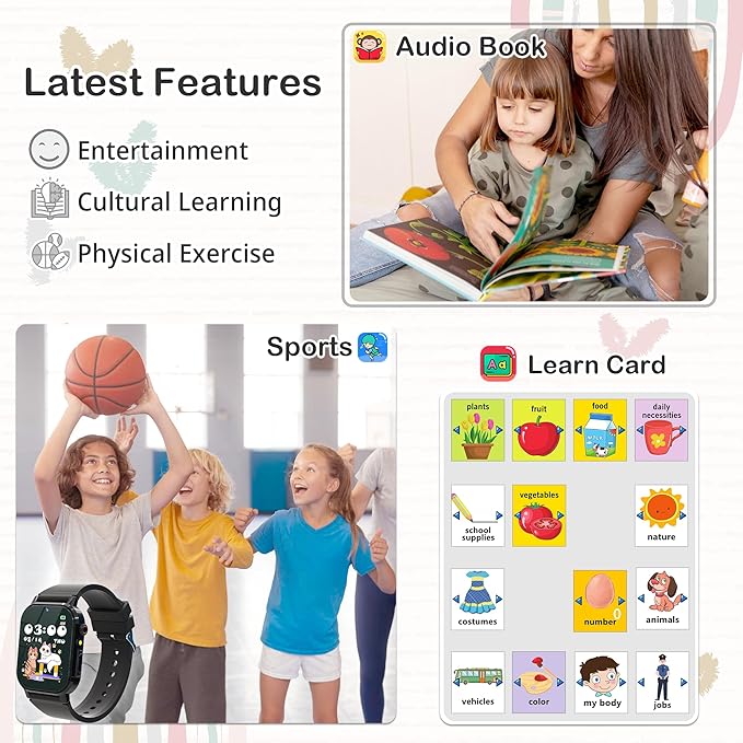 Kids Watch Boys with 32 Games Toys for Ages 5-12 Smart Watch for Kids with HD Touch Screen Video Camera Music Player Pedometer Learn Cards Audiobook, 10 9 8 7 6 5 Year Old Boys Birthday Gifts