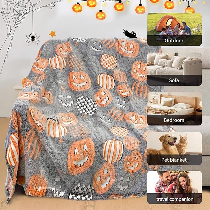 TEHALK Cute Halloween Pumpkin Blanket - Spooky Fall Throw for Kids, Teens, Women, Men - 40"x60"