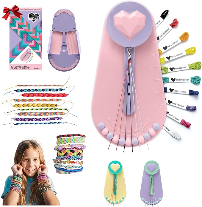 Choose Friendship Bracelet Making Kit – DIY Craft Loom for Kids Ages 8+, New & Improved Design, Includes 20 Threads, Makes 8 Bracelets, Pink “Blush Berry