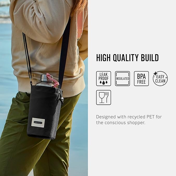 BLACK + BLUM Insulated Bottle Bag - For Adults and Kids - Made with Recycled PET and BPA Free - Bottle Bag for On The Go, Black